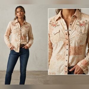 FANG Vintage 2000s Embroidered Patchwork Shirt Large